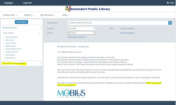 screenshot of catalog with Mobius links highlighted