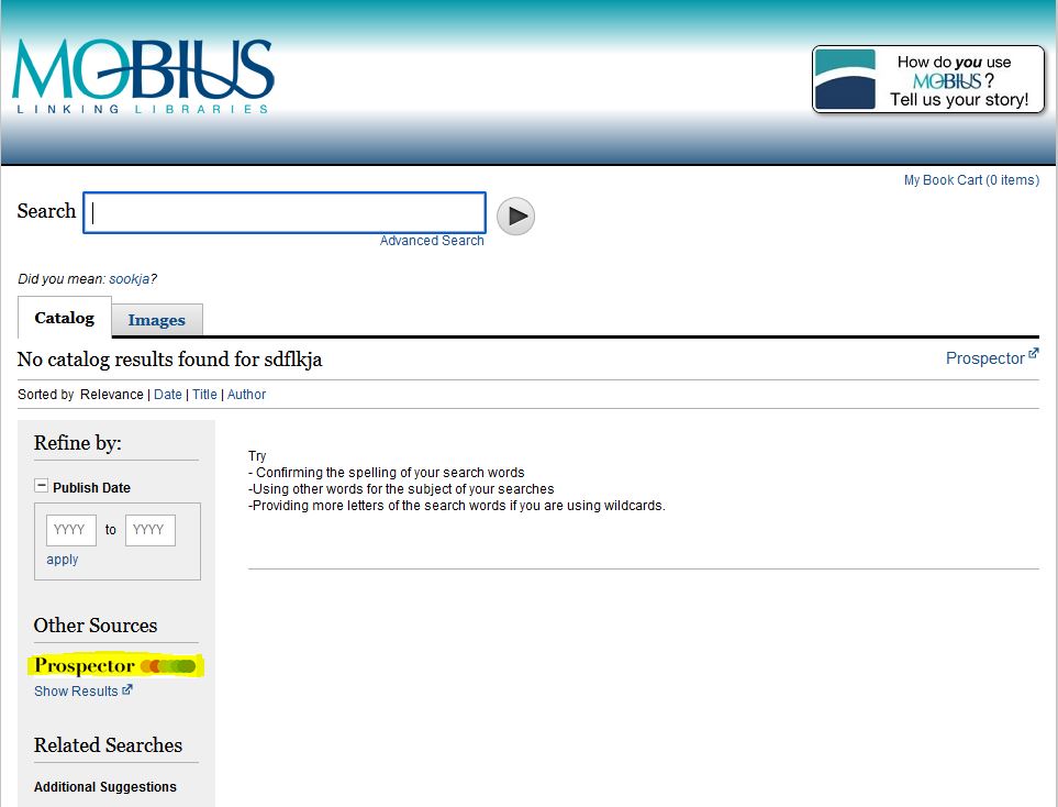 screen shot of Mobius catalog with link to Prospector highlighted